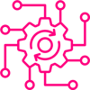 Gear connected to neural networks symbolizing self-learning, autonomous digital agents.