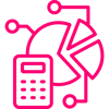 Pink icon of a calculator and a pie chart