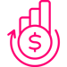 A pink icon with a dollar sign enclosed in a circle, accompanied by a bar chart symbolising return on investment.