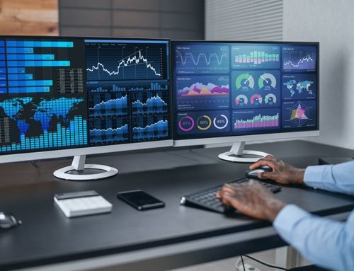 Digital charts and figures displayed on a desktop screen, illustrating the data-driven decision-making and advanced analytics enabled by AI-powered SaaS solutions.